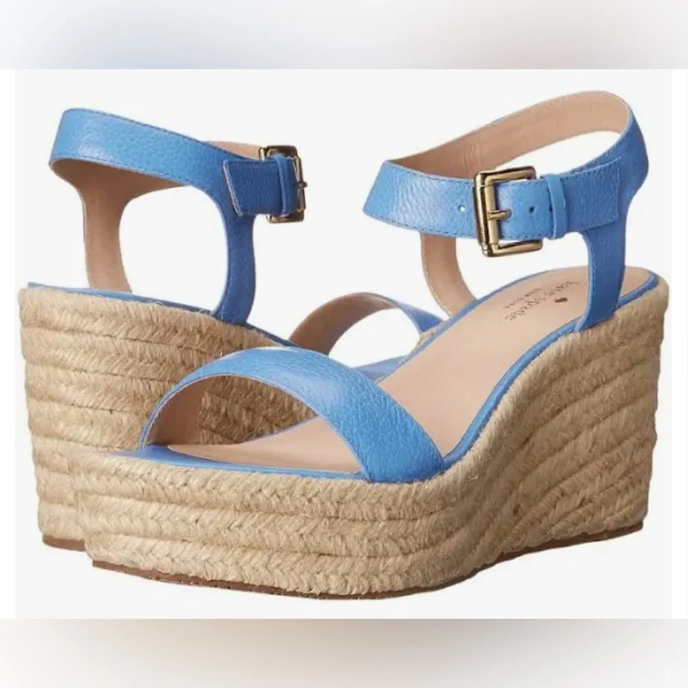 Kate‎ Spade Tarin Blue Wedge Espadrilles in Blue Tumbled Leather Size: 9.5